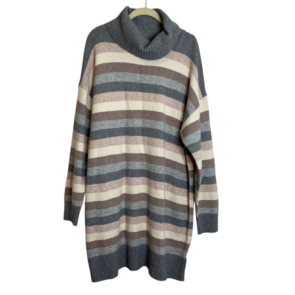 Gap Striped Cowl Neck Sweater Dress XL Gray Multicolor Cotton Blend NEW